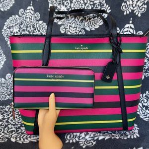 Kate Spade Wrapping Paper Large Tote Multi & Staci Wrapping Paper Stripes Wallet